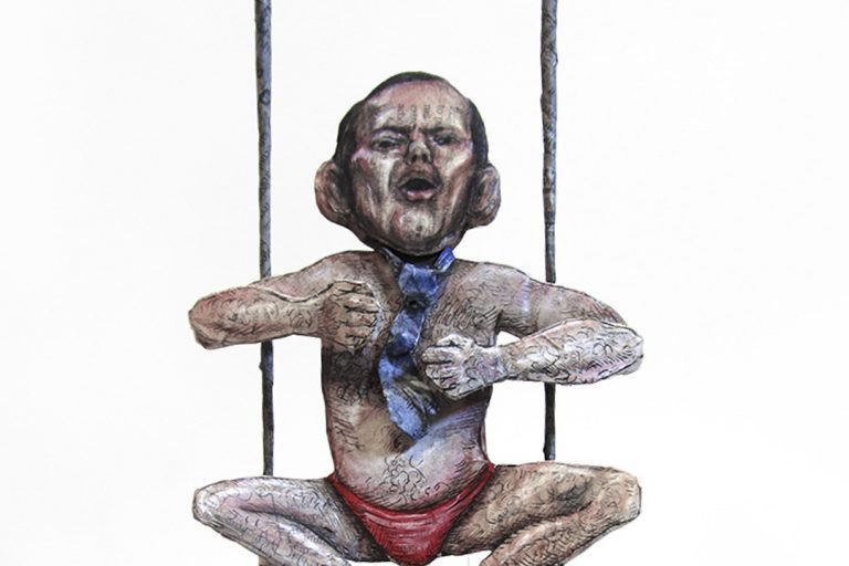 Confronting Shirt-fronting (2014) interactive automaton art object by Lauren Edmonds